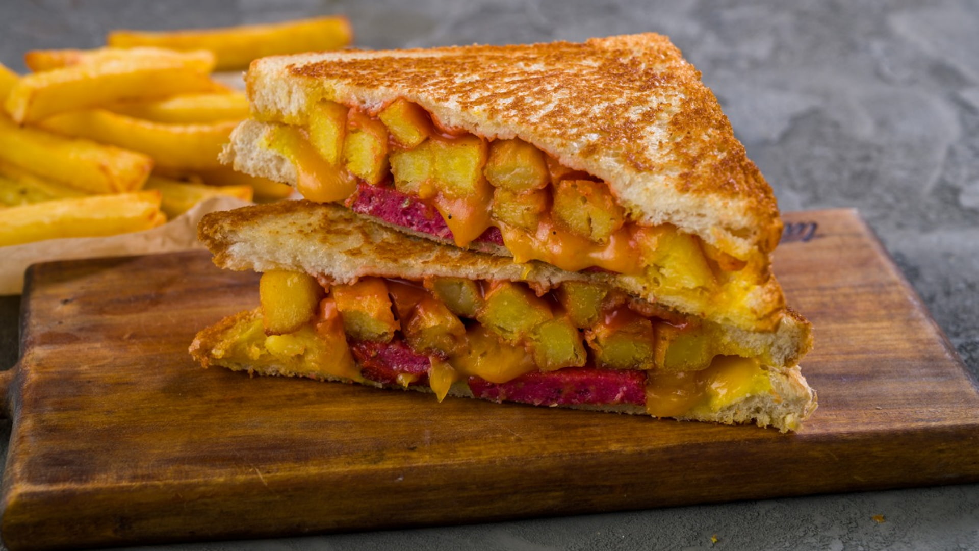 Toasted Polony Special sandwich with fries