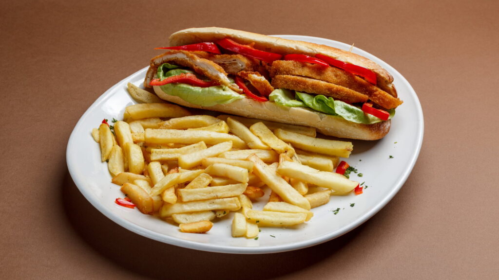 Lunch chicken sandwich with fries