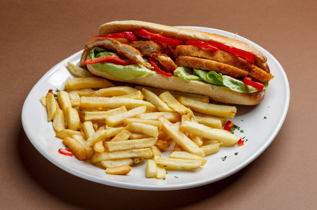 Lunch chicken sandwich with fries