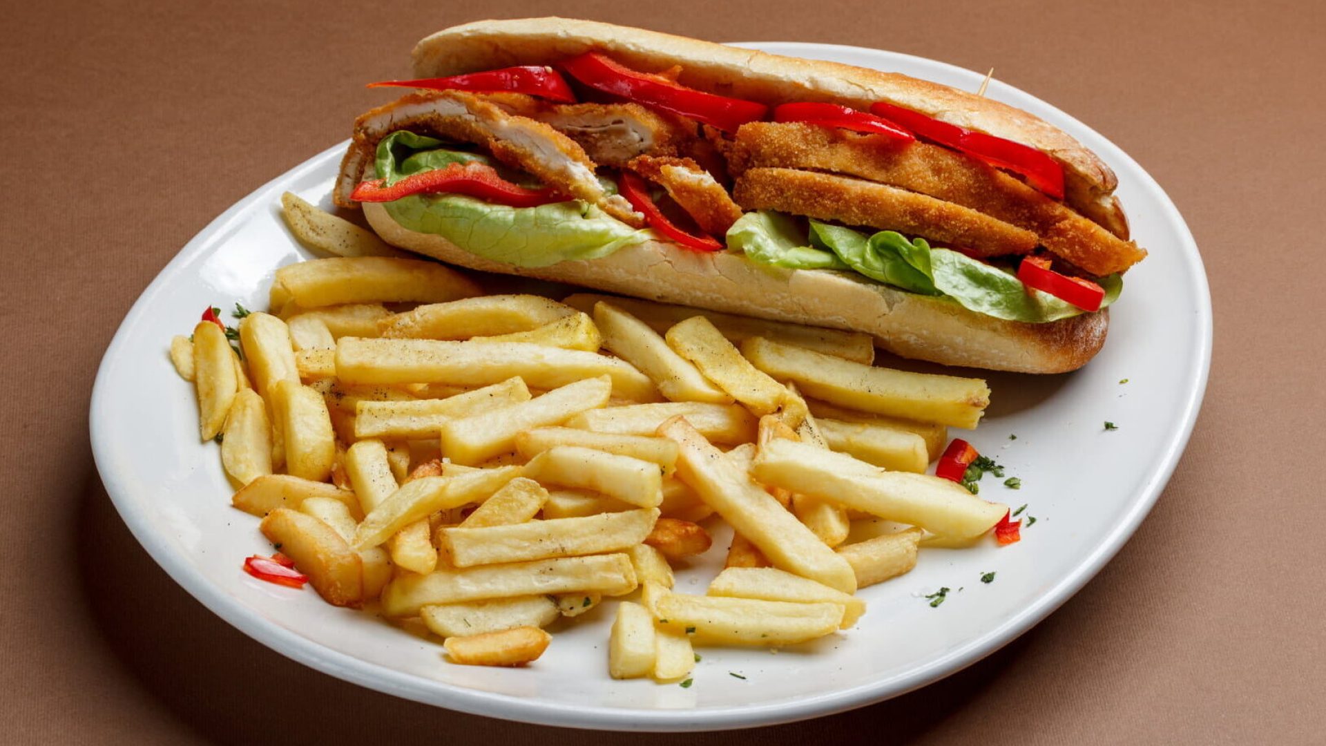 Lunch chicken sandwich with fries
